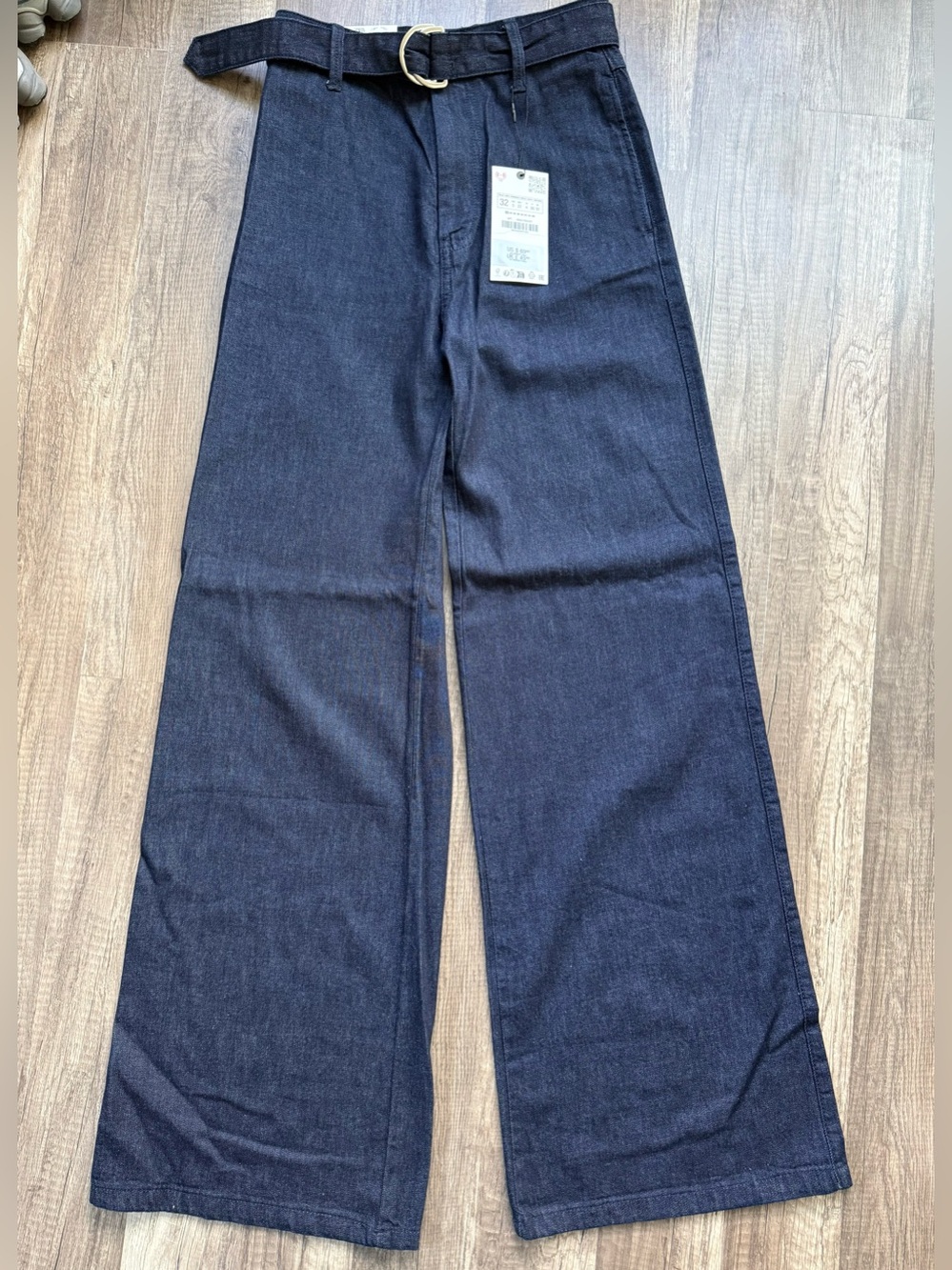 ZARA High Rise Belted Wide Leg Jeans Dark Blue Size 0 NWT